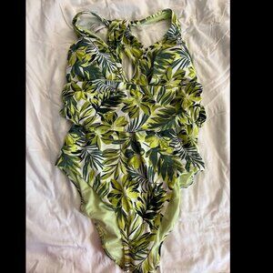 NWT Adore Me Swimwear Monroe Contour Plus, 1X, Green Tropical Print